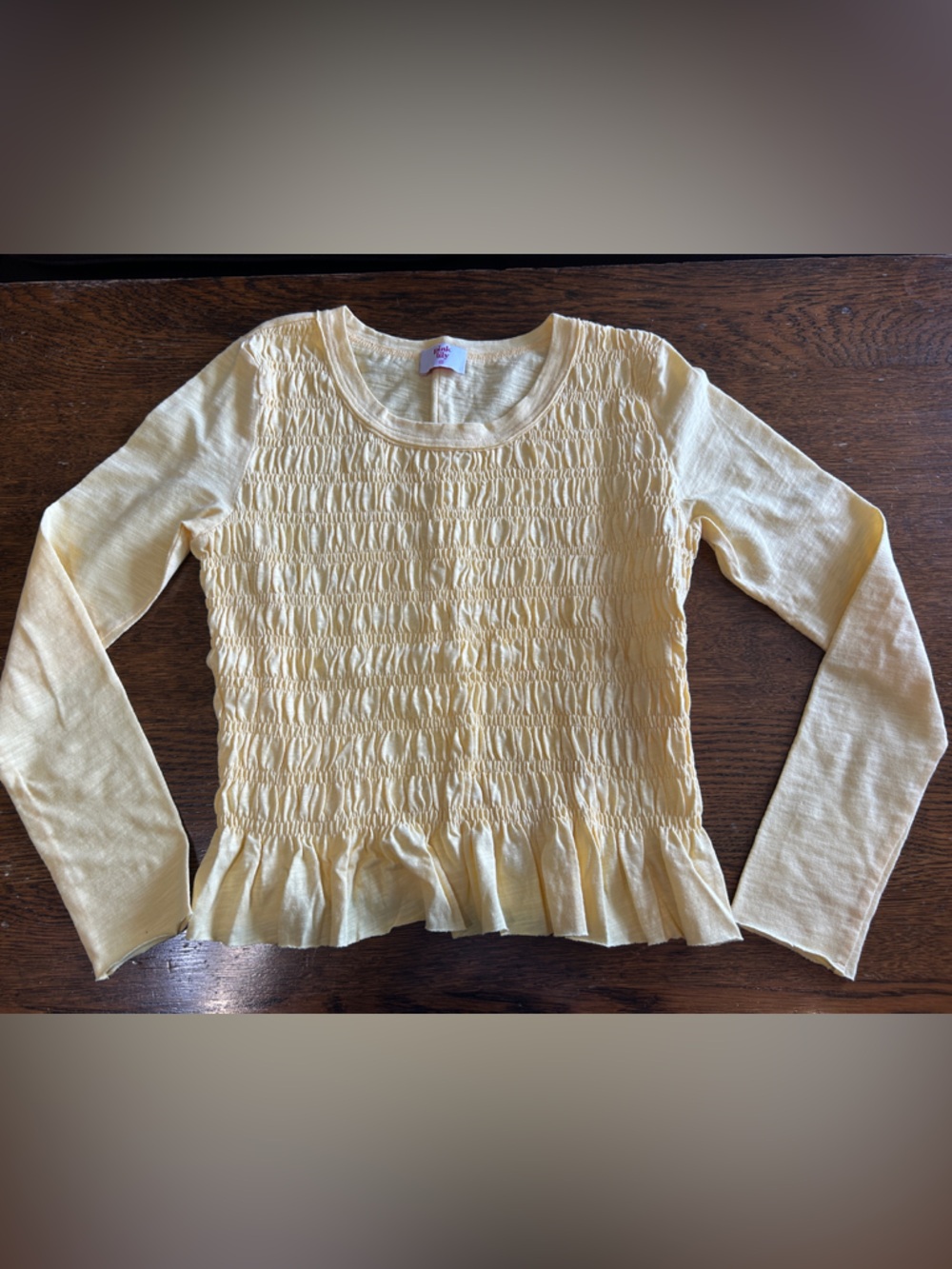 Pink Lily Yellow Long Sleeve Smocked Peplum Top